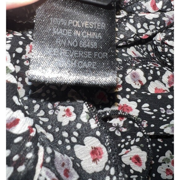 Mandee Ruffle Halter Top Womens L Black Floral Tie Neck Blouse Babydoll Y2K - Picture 6 of 8